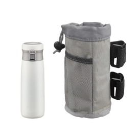 povtii Cup Holder for Bike, Oxford Cycling Drink Holder with Mesh Pockets and Self-Fastening Strips, Universal Water Bottle Organizer for Bikes Boats Wheelchairs, Bike Accessories (Gray)