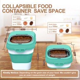 TIOVERY Dog Food Storage Container, 10lb to 13lb Collapsible Dog Cat Food Containers with Airtight Clear Flip-top and Pet Food Scoop, Pet Food Storage Container Bin for Dog Cat Bird Other Pets (Green)