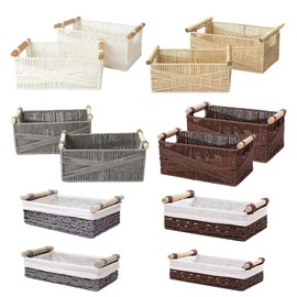 Storage Baskets, 1 Piece, Handwoven Square Braided Organiser with Lining, Decorative Baskets, Storage Basket for Shelf and Desks, Drawers, Tabletops, Bathroom, 25 x 15 x 8.1 cm (3#)