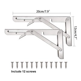 MUDUOBAN Folding Shelf Brackets 8 Inch- Heavy Duty Stainless Steel Triangle Wall Mount Collapsible Shelf Bracket for Bench Table, Shelf Hinge DIY Bracket Max Load: 150 lb 2 PCS (8 Inch)