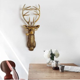 3D Kopf Wandhalterung Ornament, Tierköpfe für Wand Kunst hängende Skulpturen, kleine Metallwand Harz Kunst Wanddekor Ornament wasserdicht bronziert Harz Dekorationen für Zuhause (Deer head)
