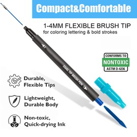 ZZWUAPT Blue Double Tip Brush Pens Art Markers,24 Colored Artist Fine Brush Pen Coloring Markers for Adult Drawing Art Craft Kit