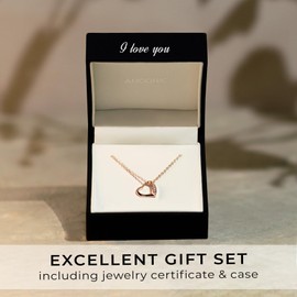 Rose Gold Plated Heart Necklace for Women | Heart-Shaped Pendant with Zirconia Gem Stones | I Love You Gift Romantic Gifts for Her Girlfriend Wife Ladies Girls Anniversary Birthday Presents Jewellery