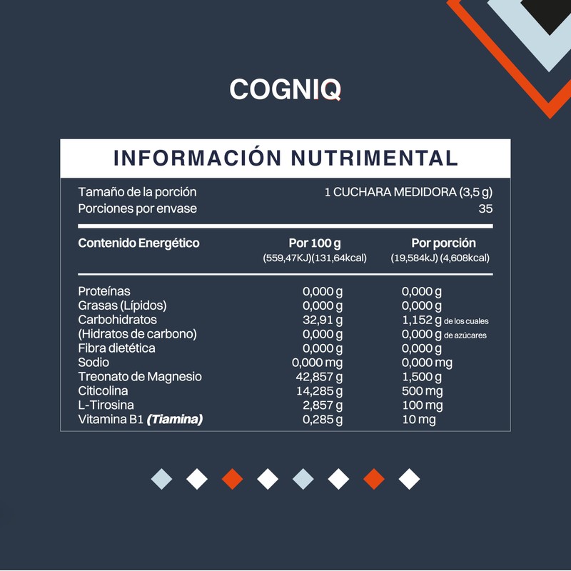 Cogniq Suplemento Alimenticio Treonato de Magnesio y Citicolina 125g 30