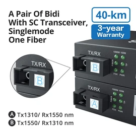 10Gtek a Pair of Gigabit Bidi Fiber to Ethernet Media Converter, SingleMode Single SC Fiber to Ethernet RJ45 Converter for 10/100/1000Base-Tx to 1000Base-EX, UL Certified, 1310-nm, up to 40-km