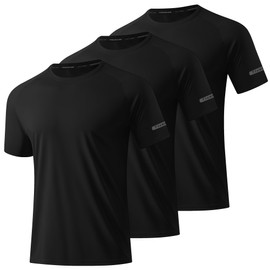 3 Pack Workout Shirts for Men Short Sleeve UPF 50+ Sun Protection Tee Moisture Wicking Athletic Rash Guard T-Shirts Running (BKBKBK L) Black/Black/Black