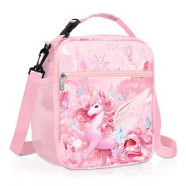 Clastyle Princess Insulated Lunch Bag Kids Small Cool Bag for Girls Waterproof Lunch Bag for Picnic Schools Pink Unicorn Angle
