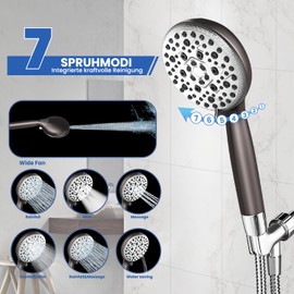 Filtered Shower Head with Handheld,7 Spray Settings High Pressure Showerhead Built in Power Wash to Clean Tub, Tile & Pet, Showerhead with Filters for Hard Water - Remove Chlorine, (Gray)