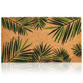 Tropical Green Palm Welcome Mat, Natural Coir Doormat (30 x 17.2 x 0.5 in)