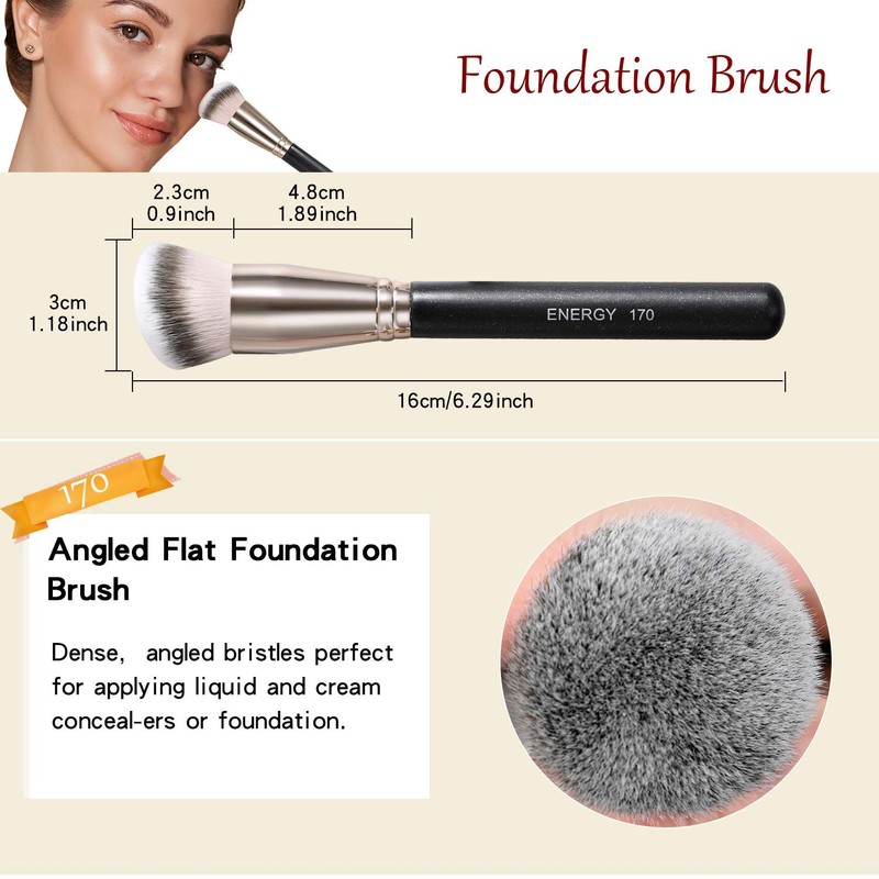 ENERGY 3-in-1 Angled Foundation Brush Flat Top Concealer Brush Set