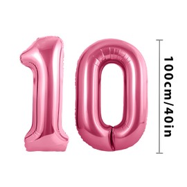 Number Balloons 10,Pink Balloons 10 for Birhtday Party Decoration,40 Inch Giant Helium Foil Number Balloons for Women Men 10th Birthday Party Decor Anniversary Party Decorations Supplies