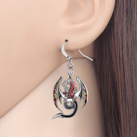 Enamel Alloy Elegant Dragon Earrings Drop Dangle Fantasy Dinosaur Jewelry Dragon Gifts for Women Birthday Party Decor (Black)