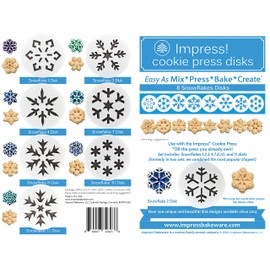 Impress Cookie Press Disks – Snowflakes Set of 8, Food Safe Plastic Shapes w/Snowflake 1, Snowflake 4, & More, Fits Many Manual Models - See Disk Sizing Image to ensure fit with your press