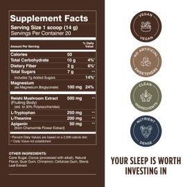 Lifestacks Calm Evening Tonic Sleep Powder - Cinnamon‑Cocoa Nighttime Superfood Drink Mix - Magnesium, L‑Theanine, Reishi Mushroom & L‑Tryptophan for Deep Sleep & Recovery, No Grogginess - 20 Servings