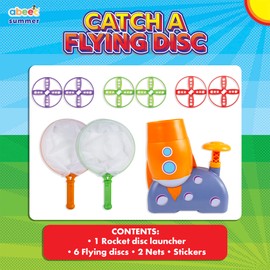 abeec Flying Disc Launcher Toy, Garden Games for Kids With x6 Flying Discs & x2 Nets, Outdoor Rocket Launcher for Kids, Flying Toys for Summer Fun, For Boys & Girls