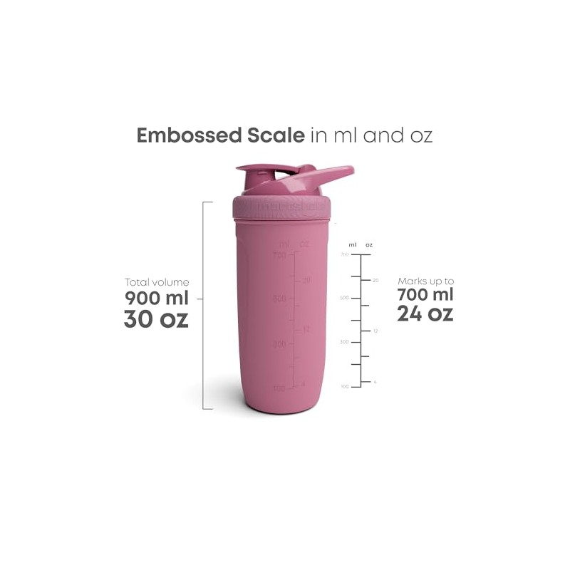 SmartShake Reforce Rosa Botella Mezcladora de Acero Inoxidable 900 ml,