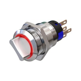 Metzler - Rotary Switch 19 mm - LED Ring Lighting 230 V Red - IP50 IK10 - Stainless Steel - Solder Contacts