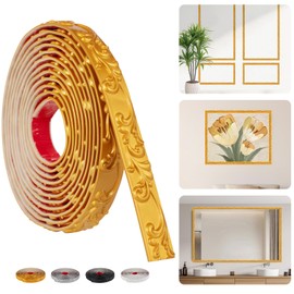 16.4FT x 1.02'' Gold Crown Molding Trim Peel and Stick – Flexible Decorative Mirror Frame Border, Self-Adhesive Trim for Doors & Cabinets