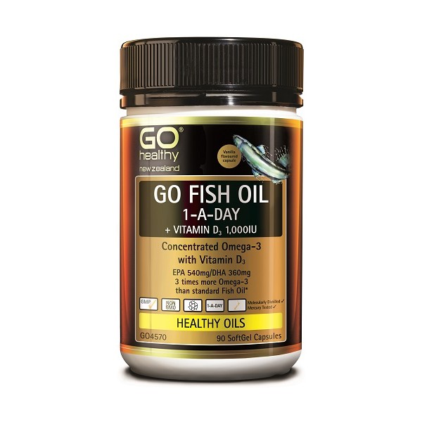 GO Healthy GO Fish Oil 1-A-Day + Vitamin D3 1,000IU Capsules 90