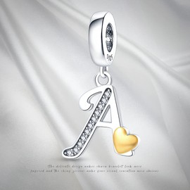 KUNSIR 925 Sterling Silver Alphabet Initial Charms Letter Complete A-Z Letters Solid Silver Cubic Zircons Beads Alphabet Beads Dangle Pendants for European Bracelet Necklace Women
