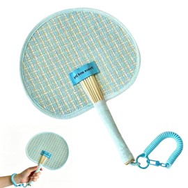 KASESSS Hand Fan, Hand-Knitted Palm-Leaf Fan, Chinese Fans with a Lanyard, Portable Hand Fans Bamboo for Hot Flashes, Summer Cooling, Dancing Wedding Church Performance, Gifts, Fashion Light Blue