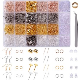 Earring Making Kit Jewellery Craft Accessories 3600 Pieces Jewellery Making Set Ear Hooks Jump Rings Ear Stopper Stud Earrings for Earring Making Earrings Craft Accessories DIY Earrings Jewellery
