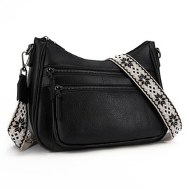 Women's Shoulder Bag, Medium, Lightweight Vegan Leather Crossbody Bag with Many Compartments, Women's Handbag with Adjustable Wide Shoulder Strap, 05-black