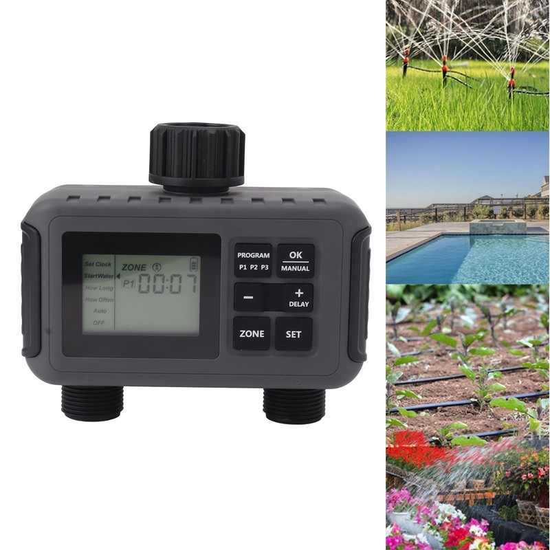 Sprinkler Timer 2 Zone Water Timer Programmable Rain Delay Manual