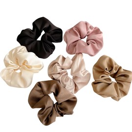 6 Pack Scrunchies for Hair, Smooth Coloured Hairbands for Women Teen Girls, Soft Satin Scrunchy for Sleeping Hand Whist Band, Big Sleep Tie Scrunchie with Elastic Hair Bands for Thick Thin Fine Curly Hair Style