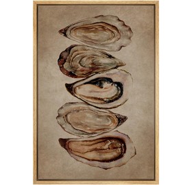 MUDECOR Framed Canvas Print Wall Art Watercolor Oyster Shells Rustic Coastal Illustrations Minimalism Decorative Bohemian Colorful Zen for Living Room, Bedroom, Office - 24"x36" NATURAL