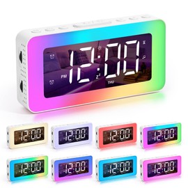 Sukeen Wecker Digital, Wecker Kinder Digital, Wecker Mit Licht, Digitaler Uhr Mit Doppelalarm, 8 Einschlafgeräusche/Nachtlichter, Einschlaftimer, USB-Ladegerät, Spiegeluhr für Schlafzimmer-Weiss