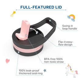 BUZIO Insulated Water Bottle for Kids, Toddler Water Bottle Modern Vacuum Insulated with 2 Straw Lids, 400ml Double Walled Wide Mouth Sports Drink Flask with Pink Unicorn Patterns