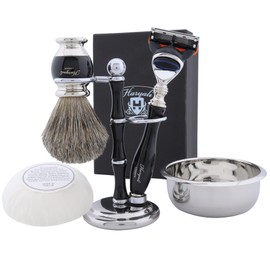 Haryali London Shaving Set - 5 Piece Shaving Set - 5 Razor Blades - Super Badger Hair Shaving Brush - Shaving Soap - Shaving Bowl - Perfect Shaving Brush Set