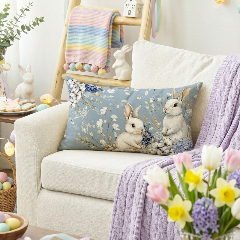 Easter Bunny Blue Throw Pillow Cover, 12 x 20 Inch