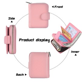 Waylipun Credit Card Cases, Small Leather Card Case, Wallet, Credit Card Holder, Cash Wallet for Men and Women with Zip, pink, rfid wallet
