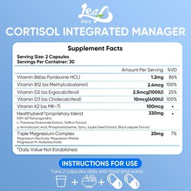 LeafStory 4-in-1 Cortisol Manager Supplement 60 Ct with KSM-66 Ashwagandha, Magnesium, L-Theanine & Vitamins for Stress Relief, Relaxation & Sleep Support