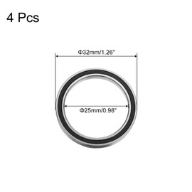 sourcing map 4 x 25 x 32 x 4mm Z2 Double Rubberized Chrome Steel Bearings - Black - 6705-2RS