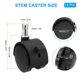 PATIKIL Office Chair Wheels with Brake 2 Inch, 5 Pcs Replacement Desk Caster Wheels 7/16" x 7/8" Smooth Quite Rolling Stem Wheels 110 Lbs Per Wheel for Work Chair Gaming Chair, Black