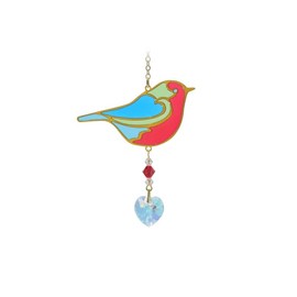 Wild Things Gifts Glass Crystal Dreams Suncatcher - Rainbow Robin - Hanging Crystal Ornament With Gold Details - Rainbow Effect