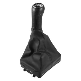 Partuto 5 Speed Manual Gear Shift Knob with Dust Cover - Car Gearbox Stick Shifter Lever Knob - for VW Polo 2001-2009 Plastic Faux Leather Black - 1 Pc