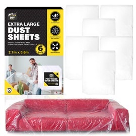 SOL 6pk Extra Large Dust Sheets - 3.6x2.7m Heavy Duty Plastic Sheeting for Decorating, Furniture Protection & Painting, Thick Plastic Dust Sheet Covers, Durable Plastic Covers