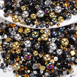 Black Silver Gold Resin Rhinestones for Bedazzling, Flatback Pearls Nail Charms Jelly Rhinestones with Nail Art Half Pearls for Crafts Nails Eyes Face Makeup DIY Crafts Tumblers