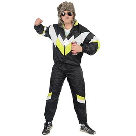 Foxxeo 80s Costume for Adults Premium 80s Tracksuit Assi – Men's Size S–XXXXL – Carnival Suit, Colour Black White Yellow, Size: XXL: