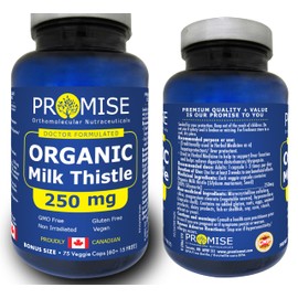 🇨🇦 Promise Organic Milk Thistle - 250mg each capsule, Support Liver Functions, Liver and Colon Cleanse Detox Supplement, Made in Canada 75 Caps
