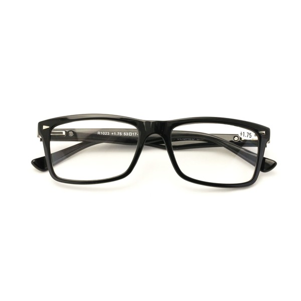 V.W.E. Men Gloss Black Rectangle Rectangular Reading Glasses Wide fitment. (Black, 1.00)