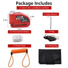 Alarm Disc Lock Set, 2pcs Brake Lock, Anti-Theft Waterproof 110 dB 7mm Pin 5ft Reminder Cable for Motorcycles Bike Scooter Carry Pouch (Black+Red)