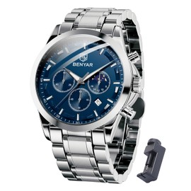 BENYAR Men's Watches Chronograph Watch Analogue Quartz Waterproof Date Business Casual Black Wrist Watches Gift for Men