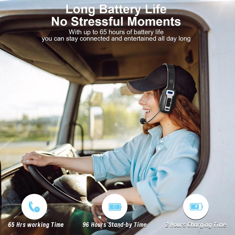 BRAMMAR Trucker Bluetooth Headset with AI Noise Cancellation Microphone, Trucker
