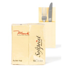 Mank Cutlery Napkins Made of Softpoint | Pub Cutlery Pockets | 40 cm x 33 cm 1/8 Fold | with Cutlery Slot for Catering and Celebrations | Pack of 50 | (Cream)