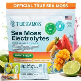 TrueSeaMoss Electrolytes Powder Concentrate Packets – Made in USA – 16 Stickpacks – Hydration Powder with Sea Moss and Potassium – No Sugar Drinks – Variety Pack